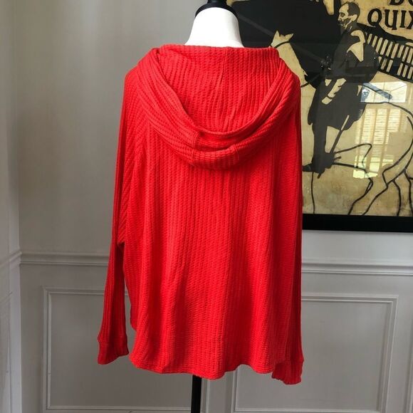 Chaser Poppy Red Soft Knit Thermal Crop Hoodie S - Picture 4 of 5